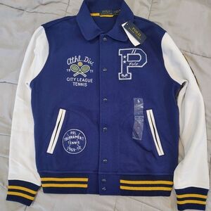 Polo by Ralph Lauren Men’s Blue & White Varsity Jacket Size Medium NWT